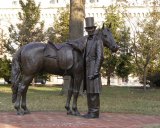 This statue of President Abraham Lincoln and his horse by sculptor Ivan Schwartz stands before the cottage where the Lincoln family could frequently be found, 140 Rock Creek Church Road, NW, Washington, D.C.  